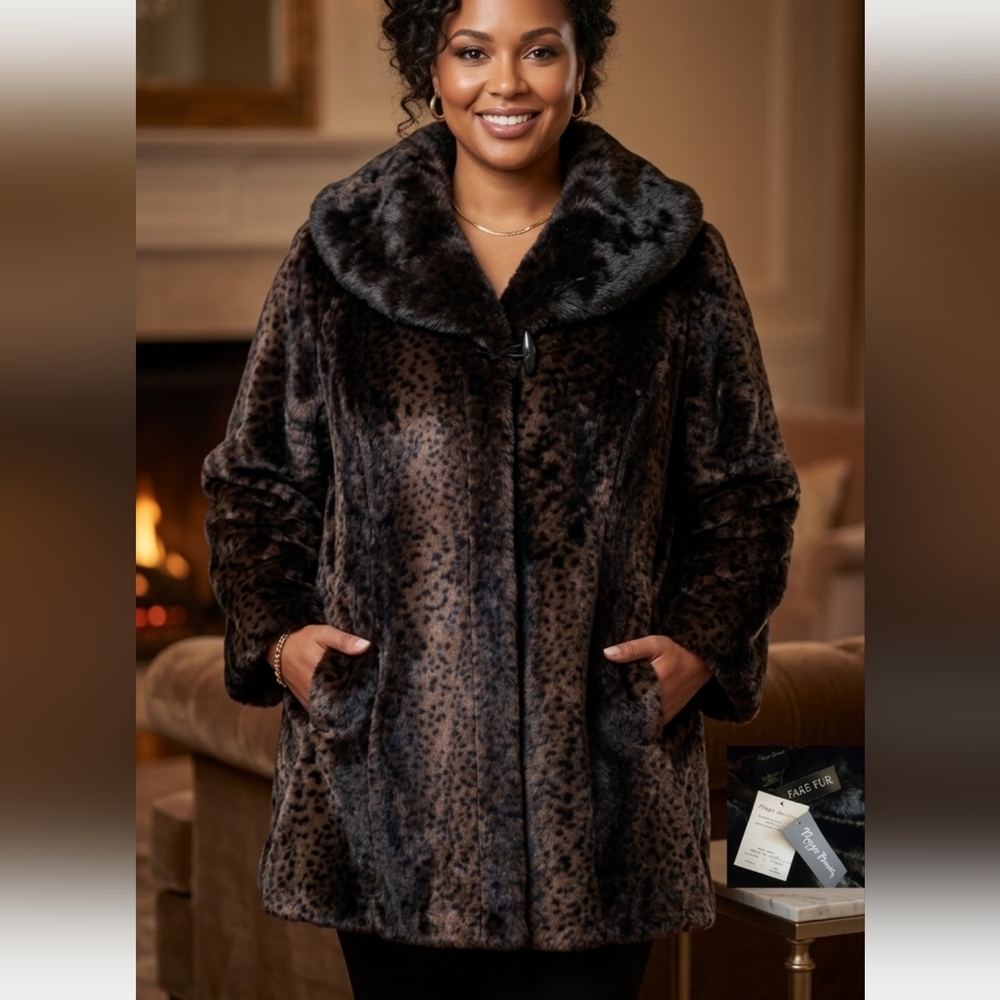 Luxurious Faux Fur Coat in Rich Brown NWT